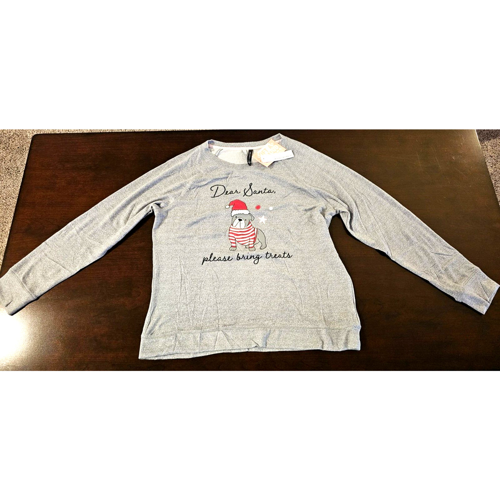 English Bulldog Christmas Shirt. Dear Santa Please Bring Treats Lg